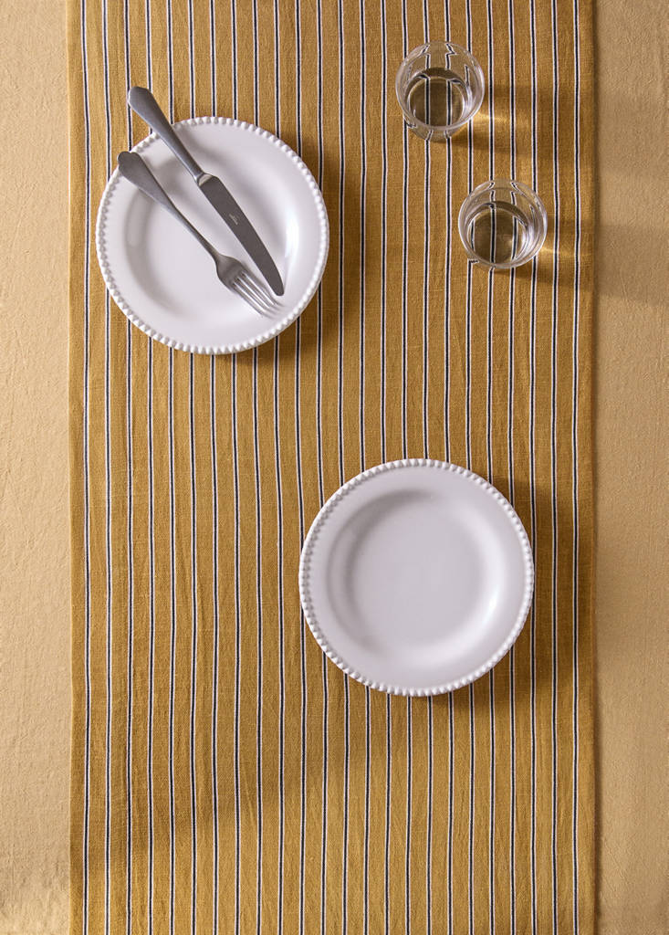 Linen cotton striped table runner — Ochre