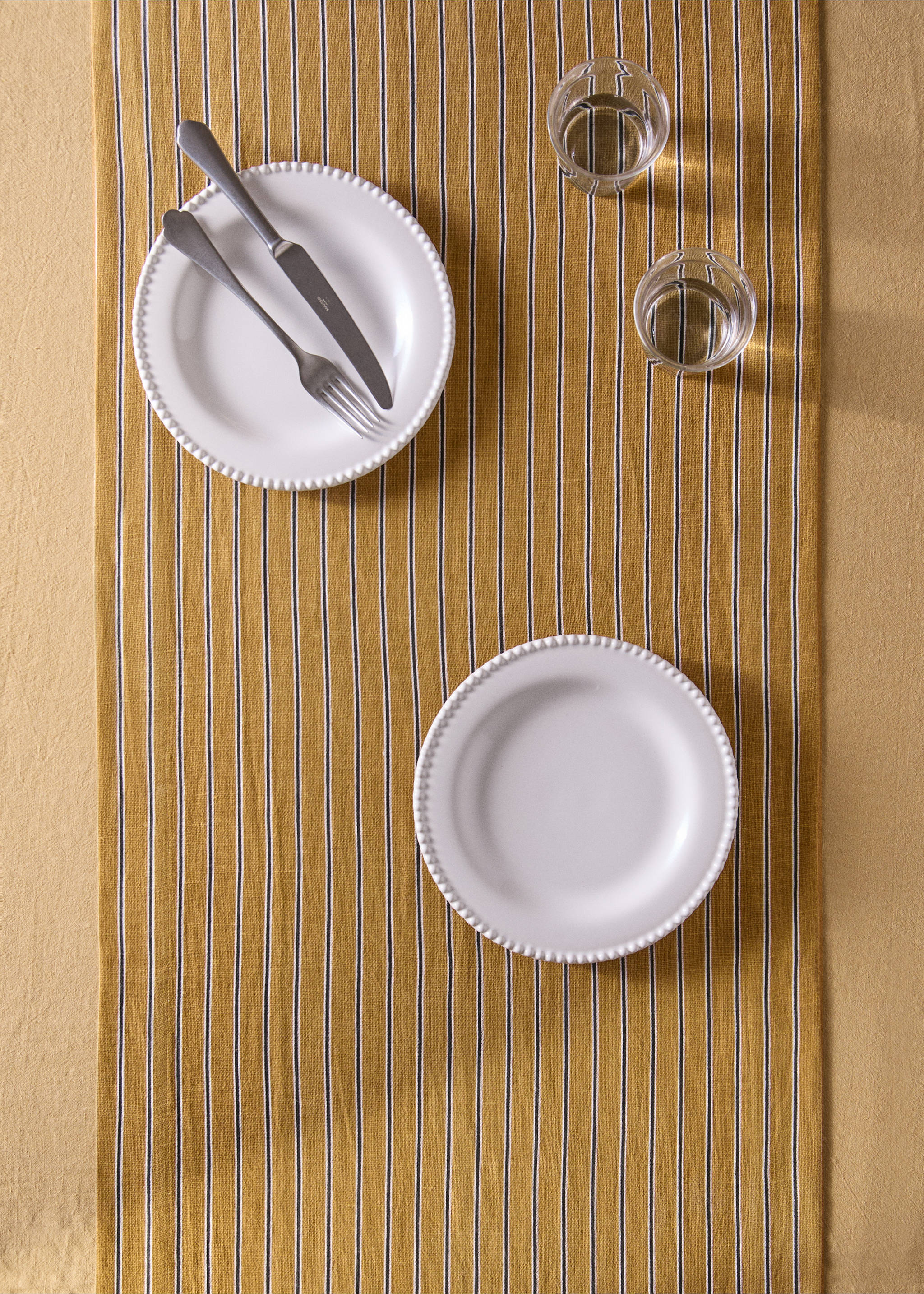 Linen cotton striped table runner - General plane, Ochre. Ref: 37092541-00.