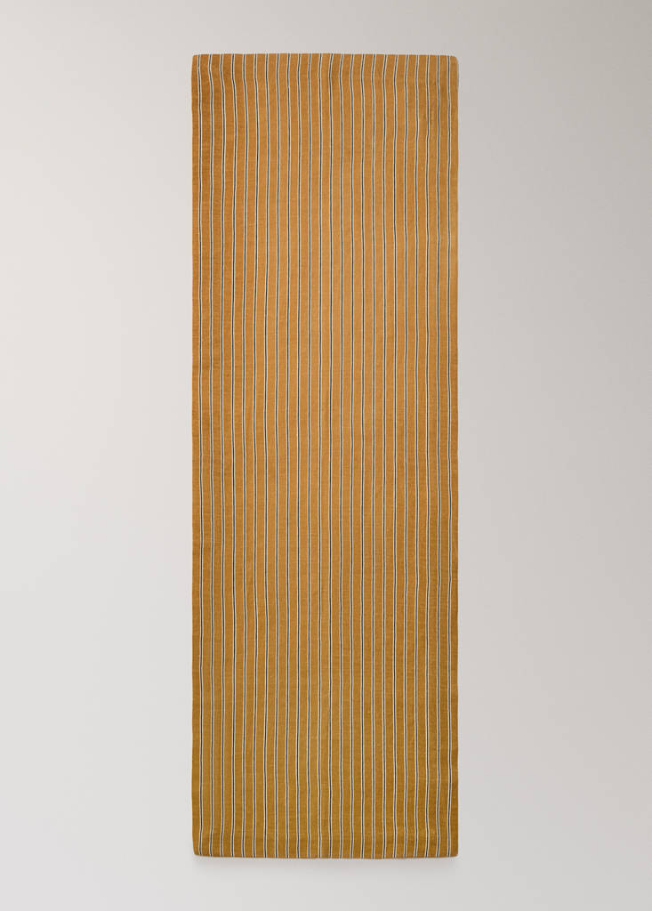 Linen cotton striped table runner — Ochre