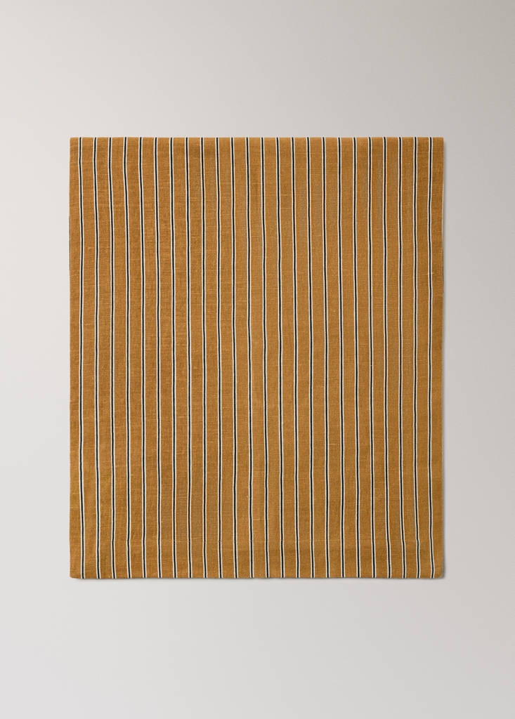 Linen cotton striped table runner — Ochre