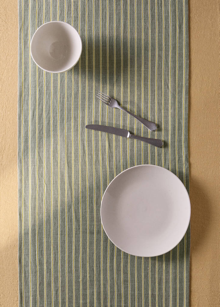Linen cotton striped table runner — Green