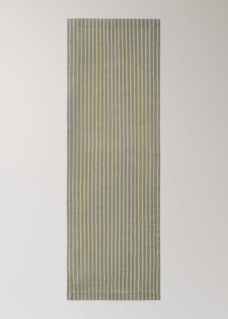 Linen cotton striped table runner — Green