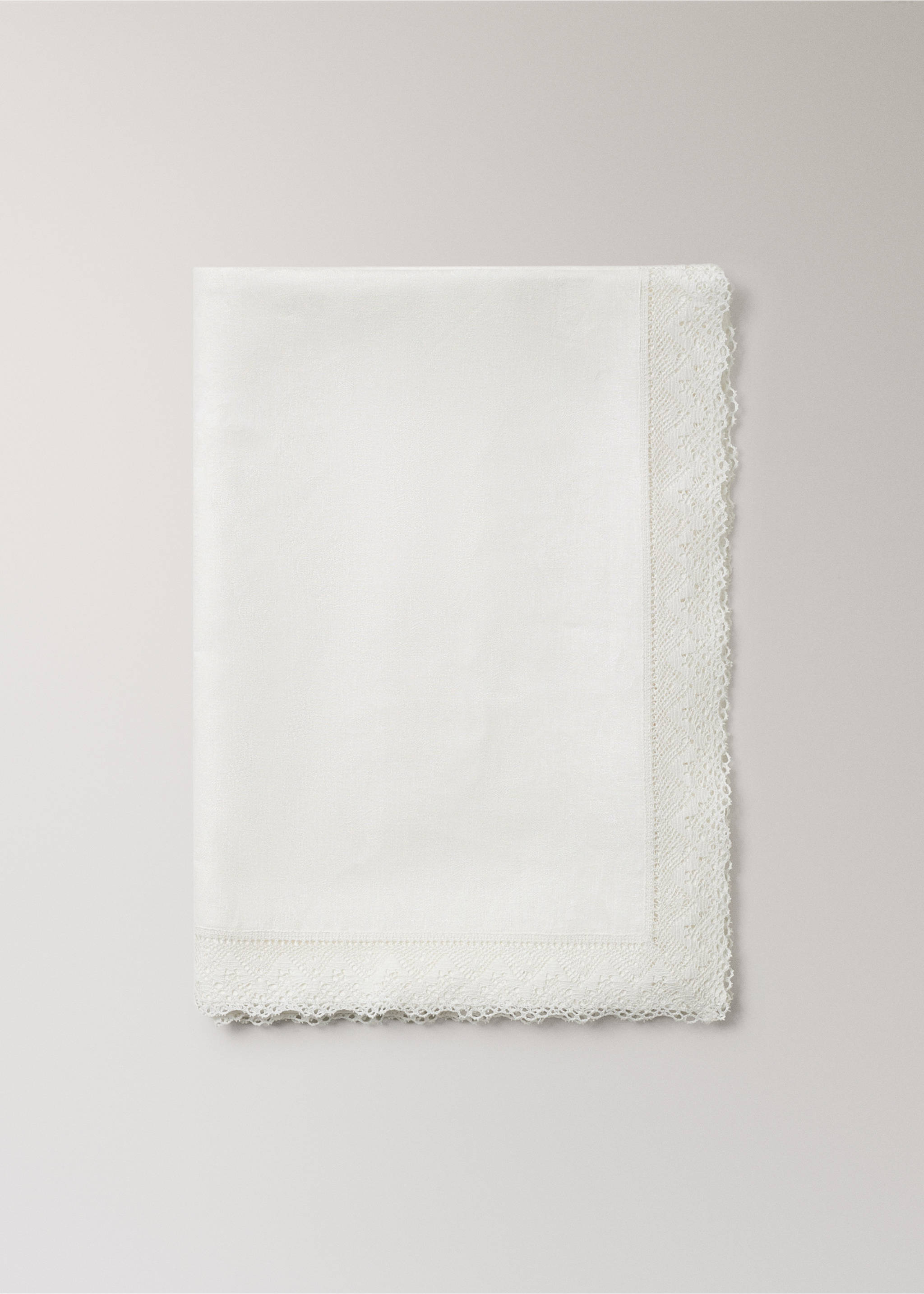 Floral jacquard linen tablecloth with lace trim - Article without model, Off White. Ref: 37092546-00.