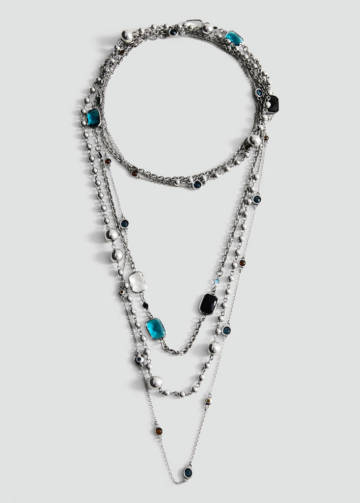 Mixed bead necklace — Silver