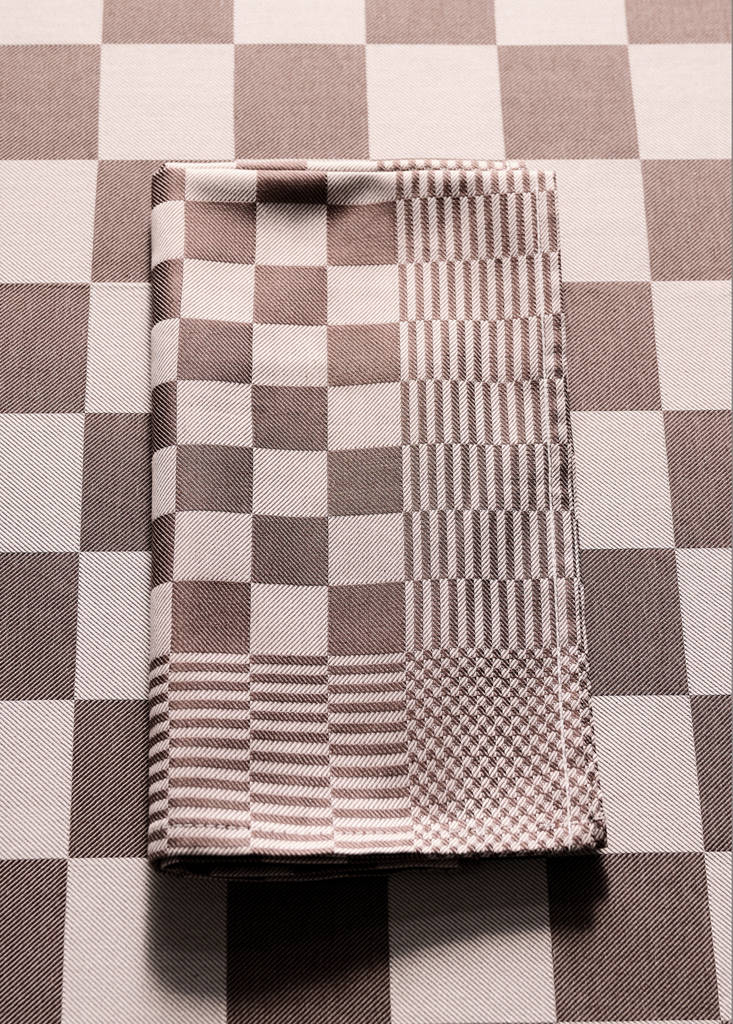 Pack of 2 cotton jacquard checkered napkins — Brown