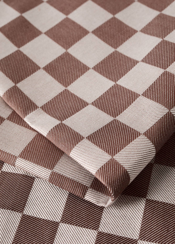 Pack of 2 cotton jacquard checkered napkins — Brown