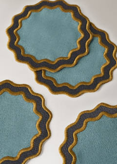 Two-tone waved coated cotton coasters — Turquoise 2