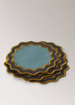 Two-tone waved coated cotton coasters — Turquoise 3