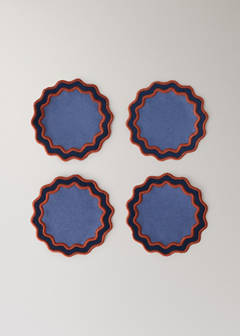 Two-tone waved coated cotton coasters — Indigo Blue 4