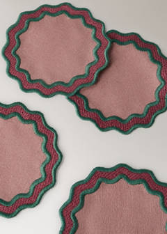 Two-tone waved coated cotton coasters — Pink 2