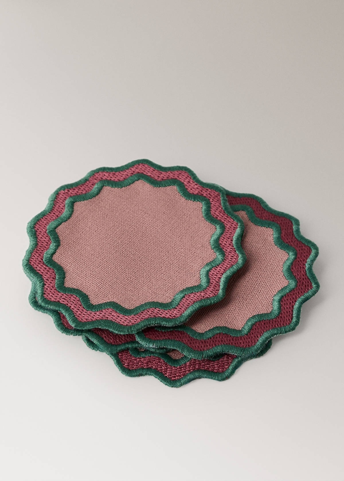 Two-tone waved coated cotton coasters — Pink