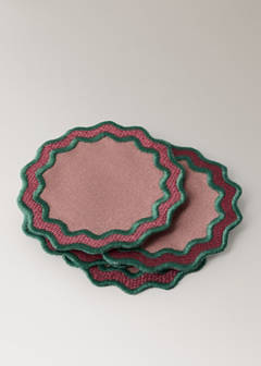 Two-tone waved coated cotton coasters — Pink 3