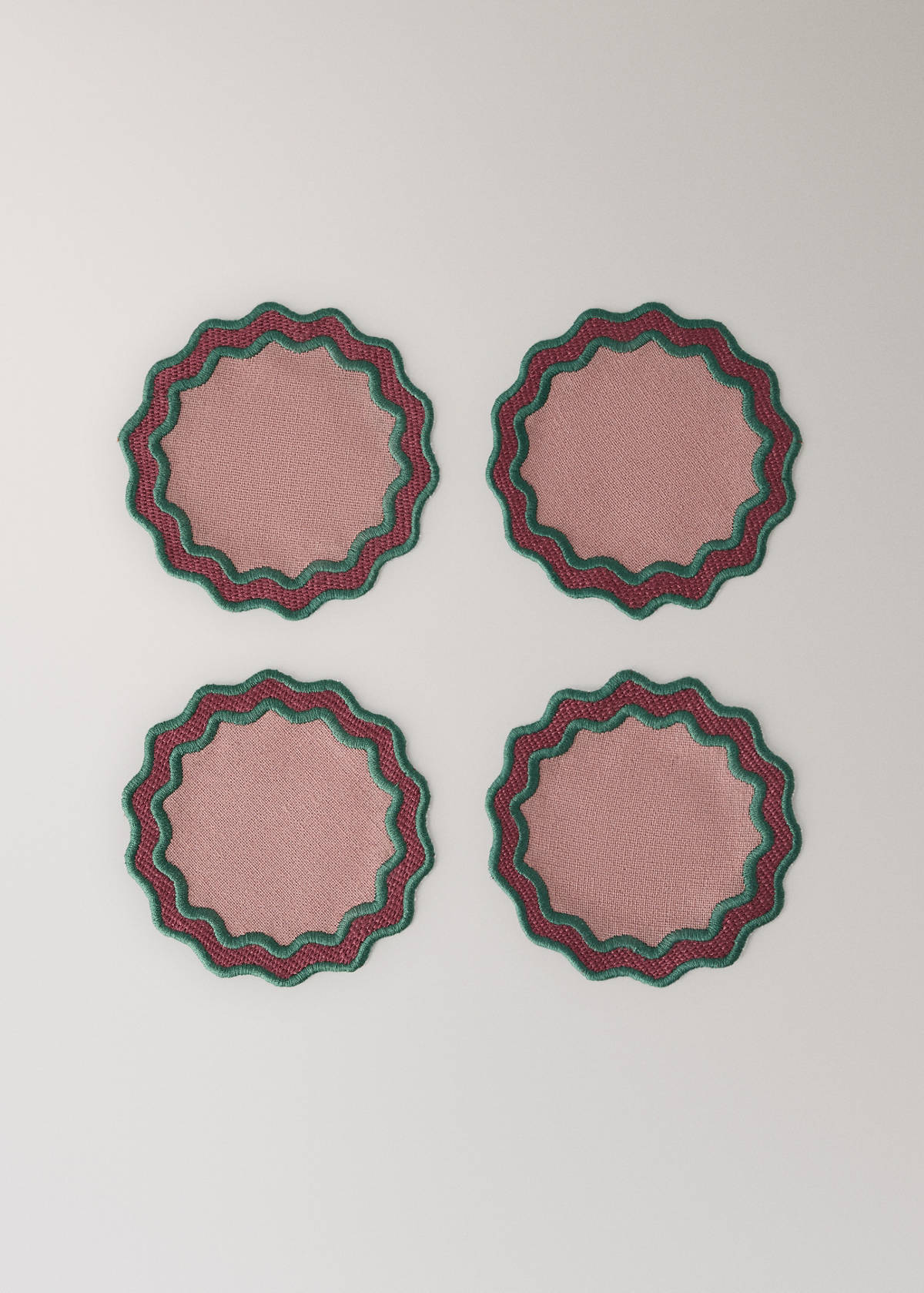 Two-tone waved coated cotton coasters — Pink