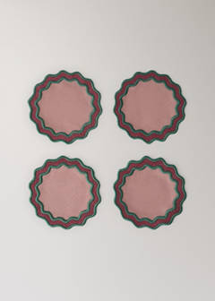 Two-tone waved coated cotton coasters — Pink 4