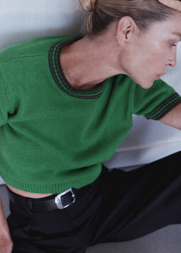Ribbed knit jumper with contrast trims — Green