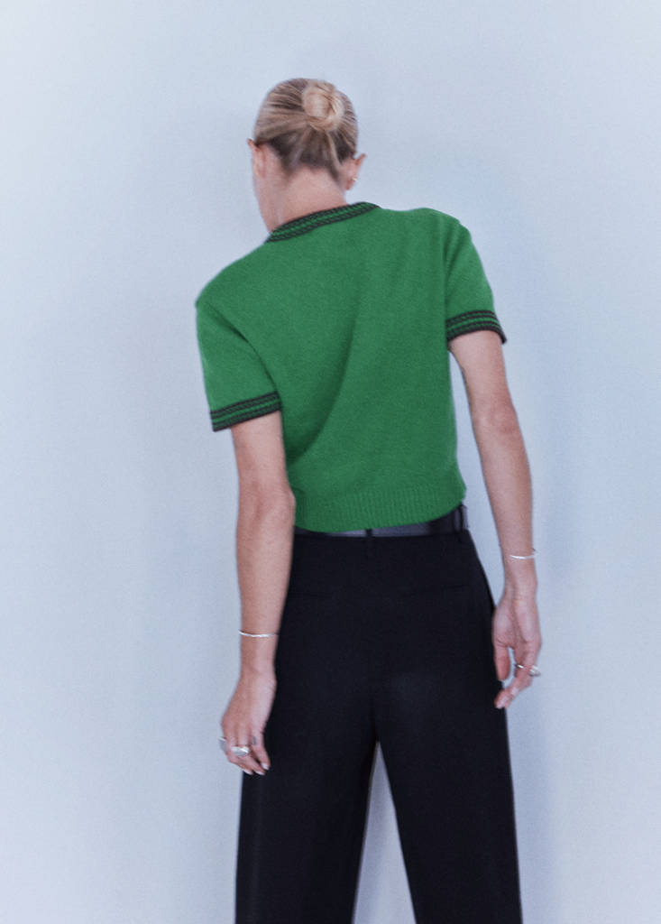 Ribbed knit jumper with contrast trims — Green