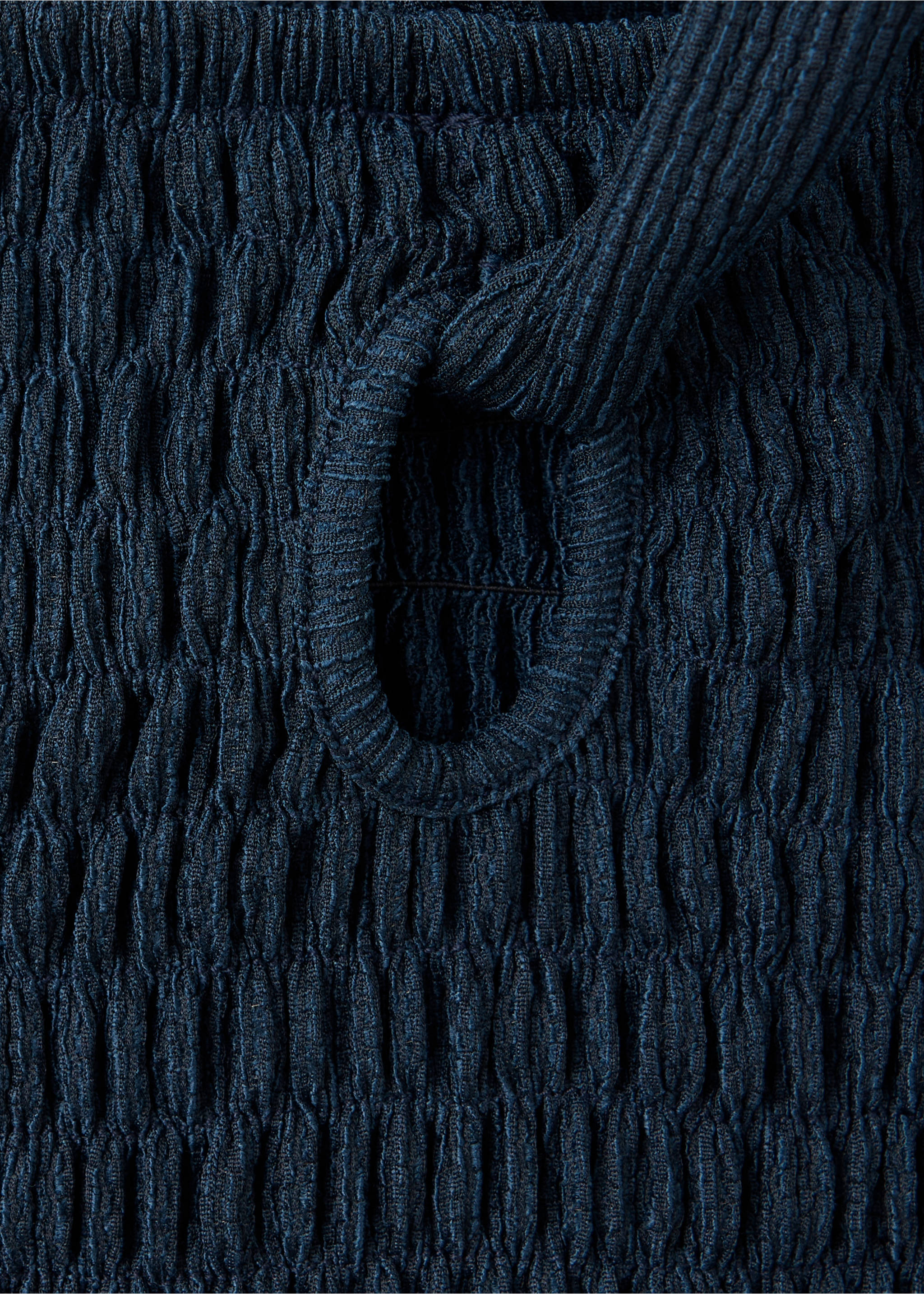 Short ruched dress with ruffled hem - Details of the article 8, Navy. Ref: 37092560-00.