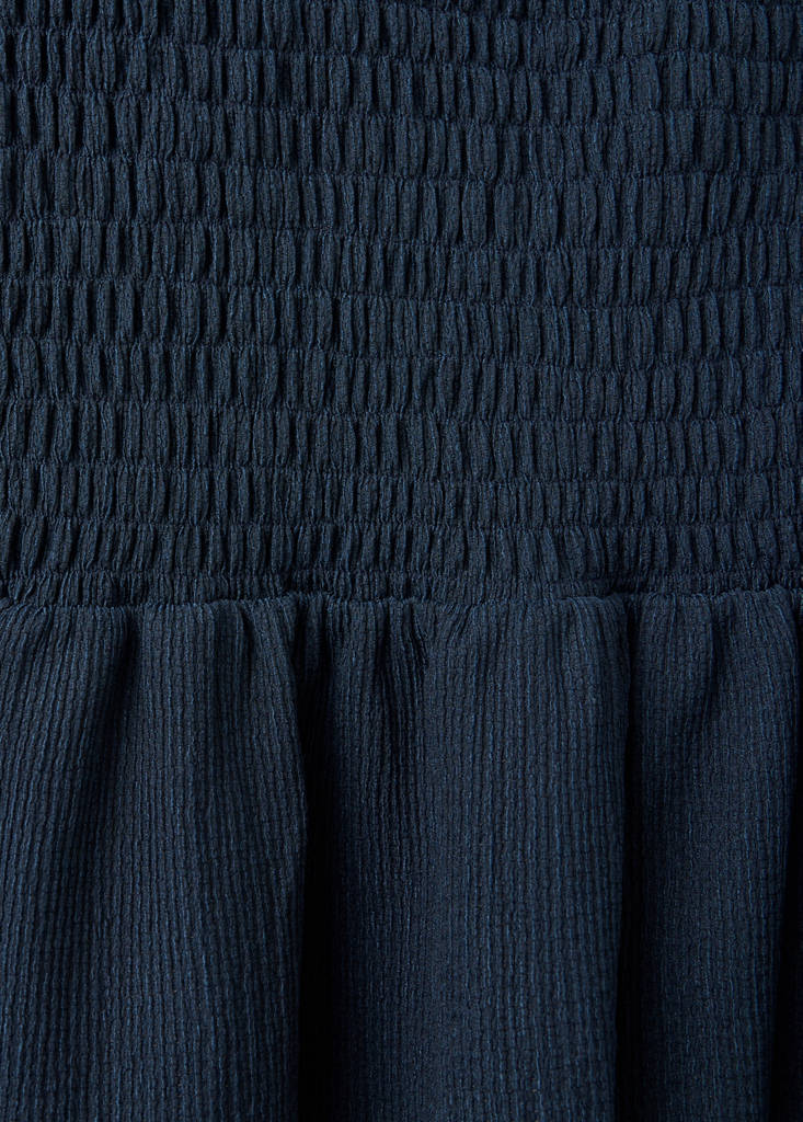 Ruched short dress with flounce hem — Navy