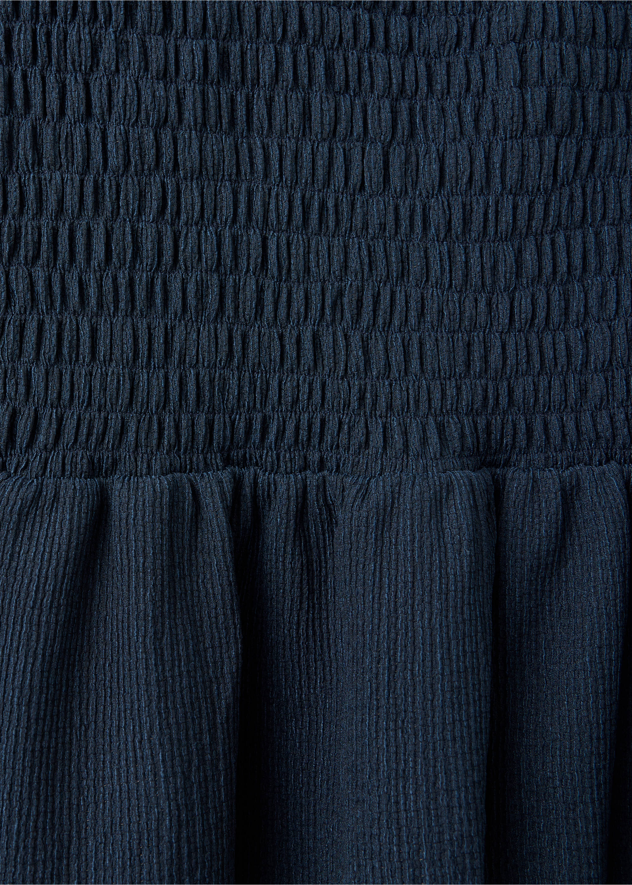 Short ruched dress with ruffled hem - Details of the article 0, Navy. Ref: 37092560-00.
