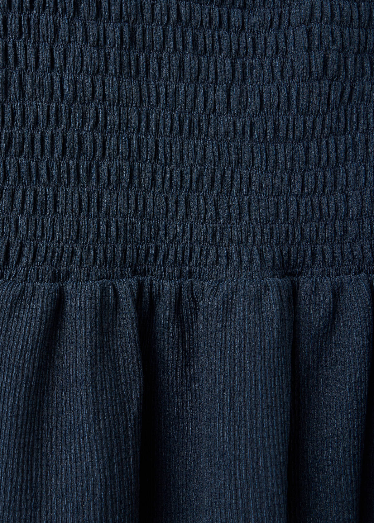 Ruched short dress with flounce hem — Navy