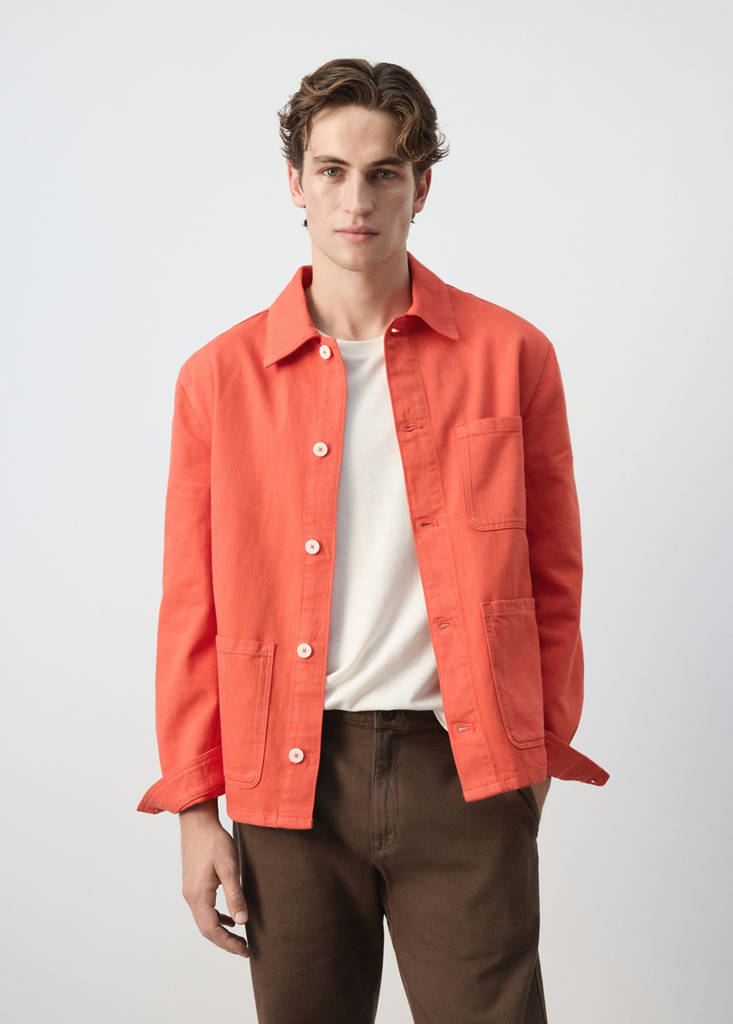 Regular fit cotton-linen overshirt — Coral Red