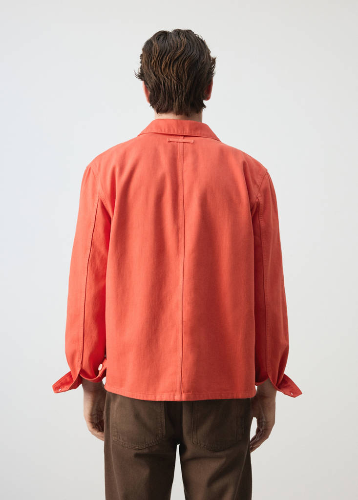 Regular fit cotton-linen overshirt — Coral Red