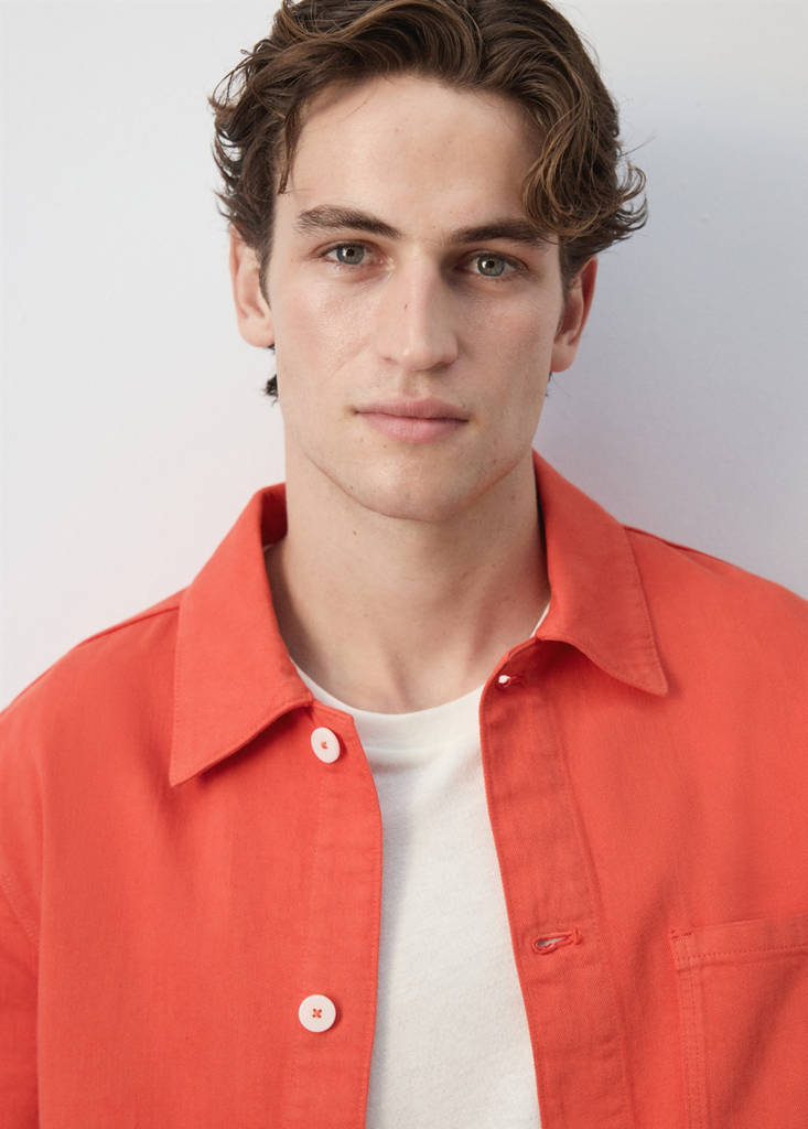 Regular fit cotton-linen overshirt — Coral Red