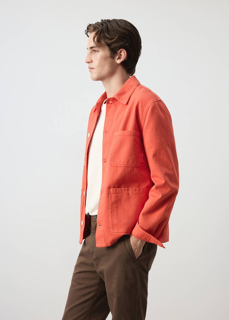 Regular fit cotton-linen overshirt — Coral Red