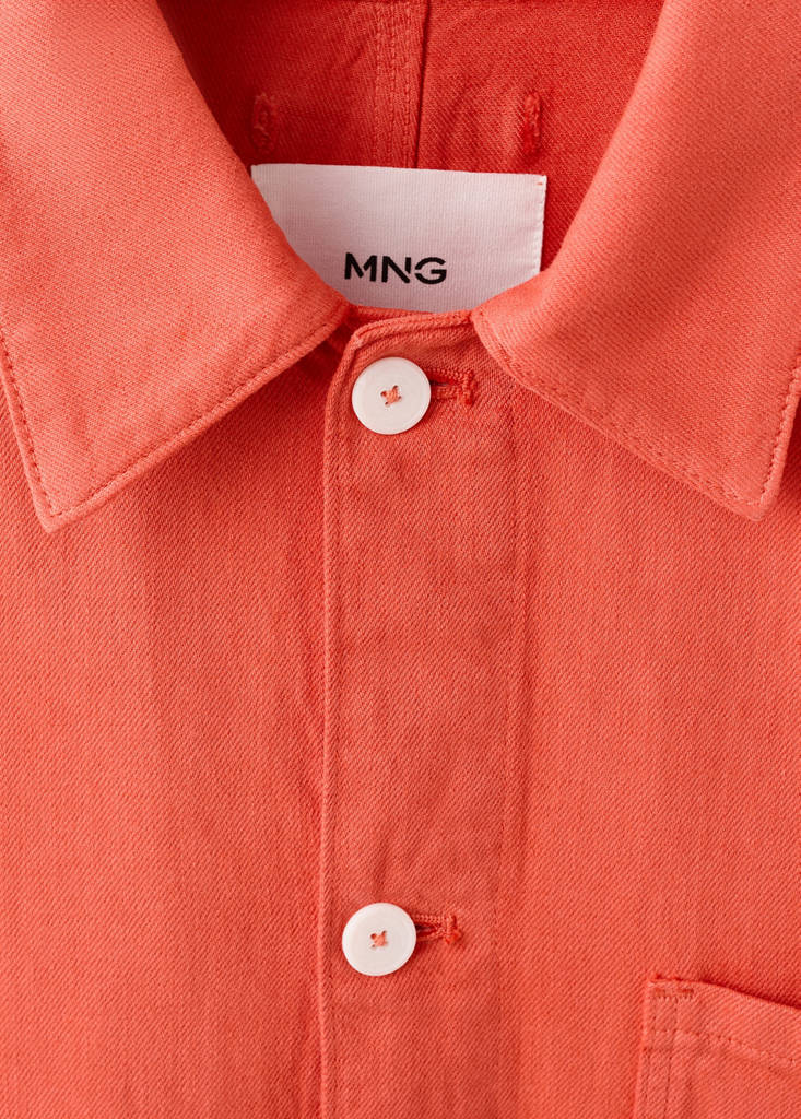 Regular fit cotton-linen overshirt — Coral Red