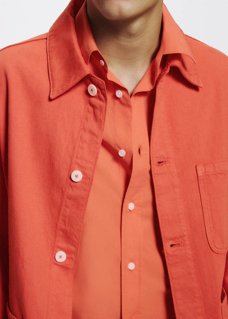 Regular fit cotton-linen overshirt — Coral Red