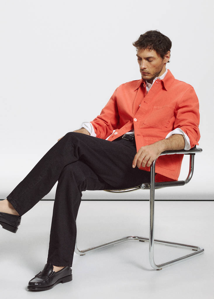 Regular fit cotton-linen overshirt — Coral Red