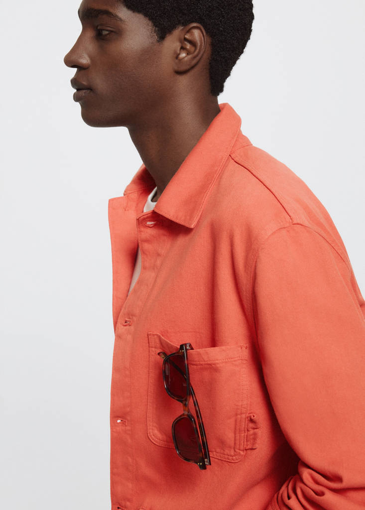 Regular fit cotton-linen overshirt — Coral Red