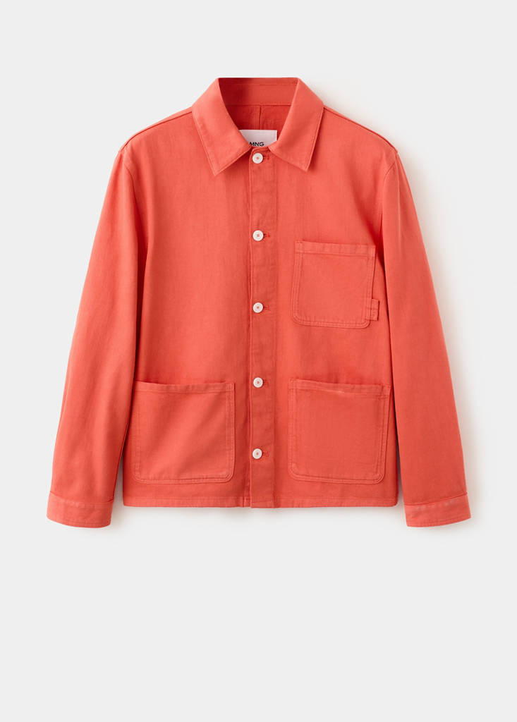 Regular fit cotton-linen overshirt — Coral Red