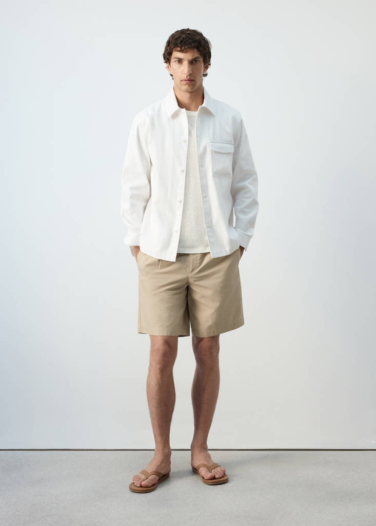 Regular fit cotton-linen blend overshirt — White