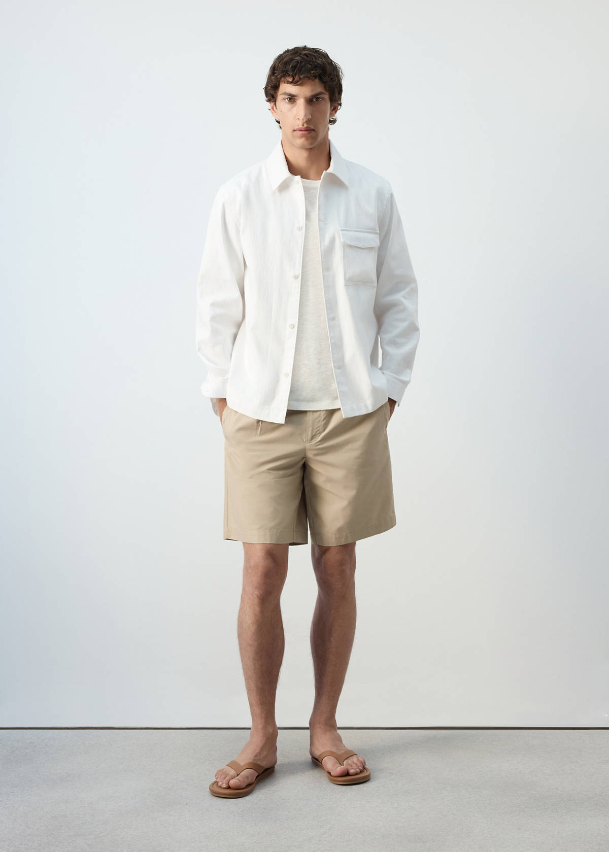 Regular fit cotton-linen blend overshirt