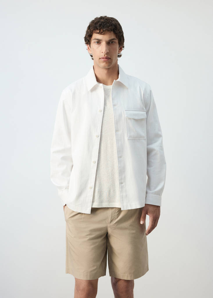 Regular fit cotton-linen blend overshirt — White