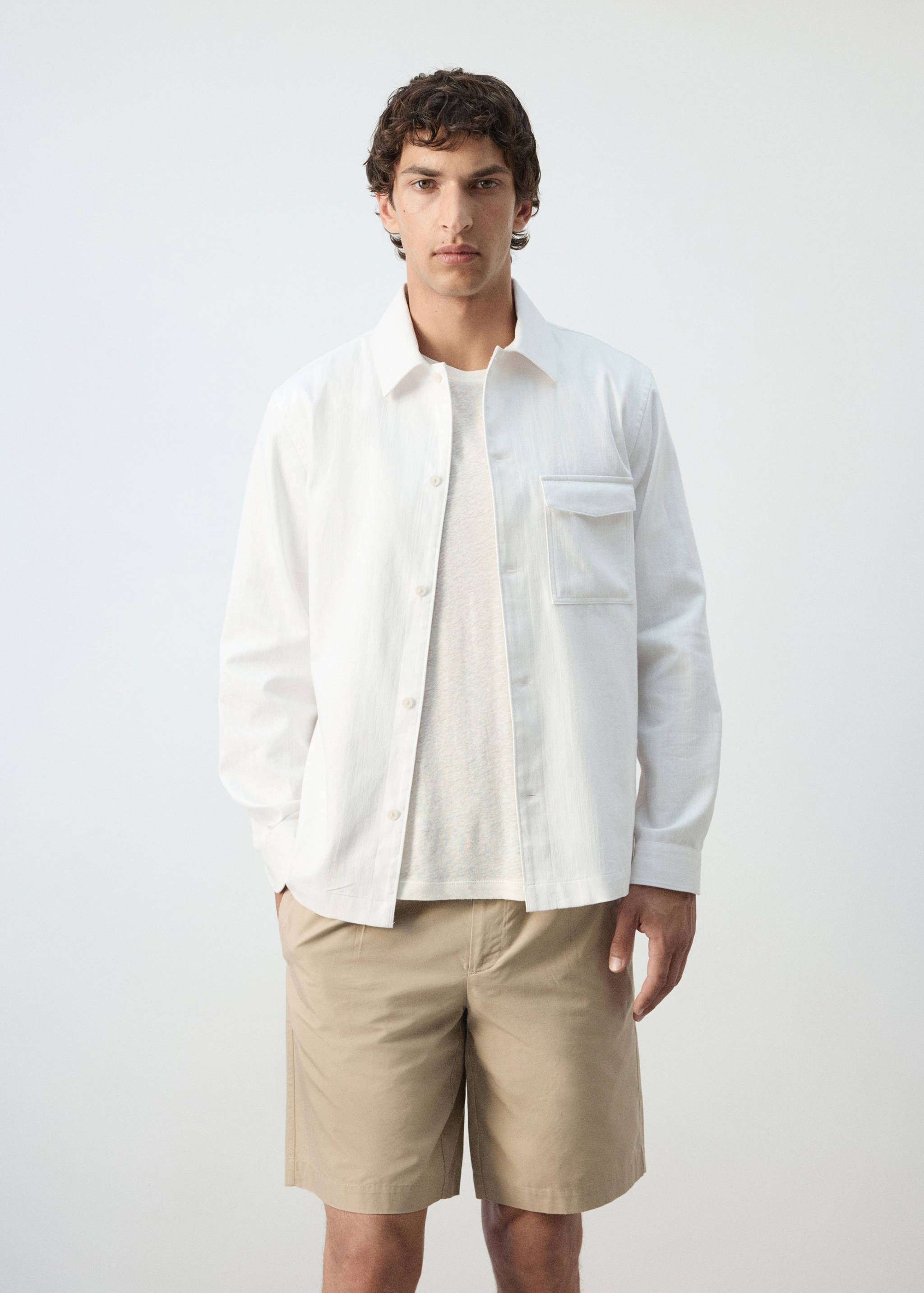 Sobrecamisa regular fit mezcla algodón lino - Plano medio