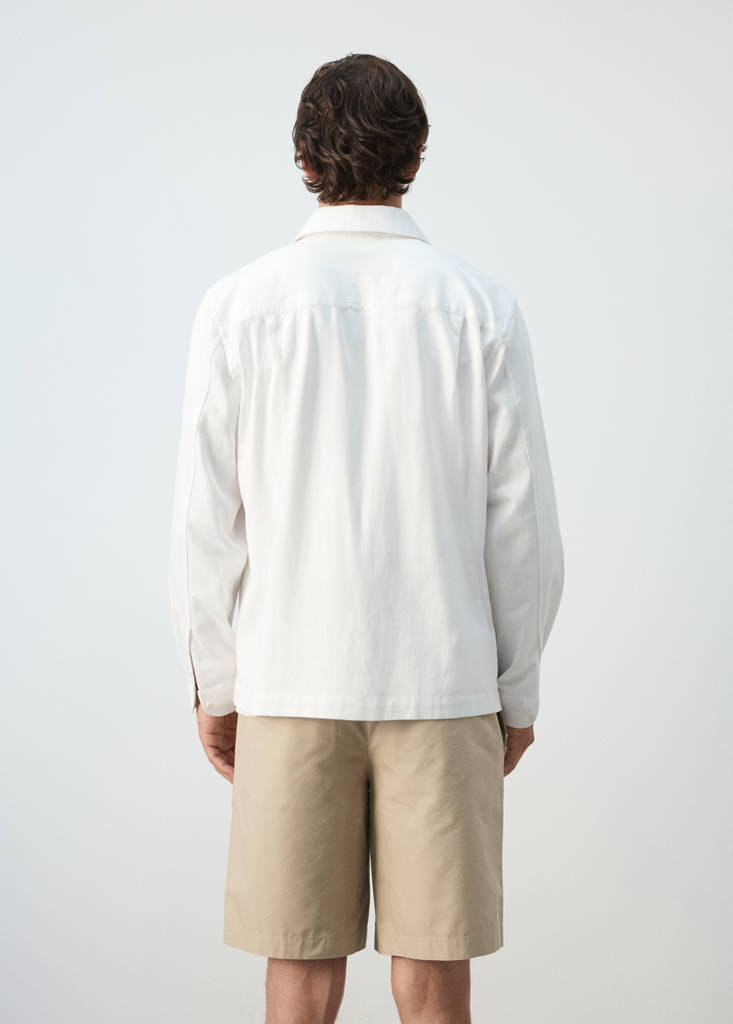 Regular fit cotton-linen blend overshirt — White