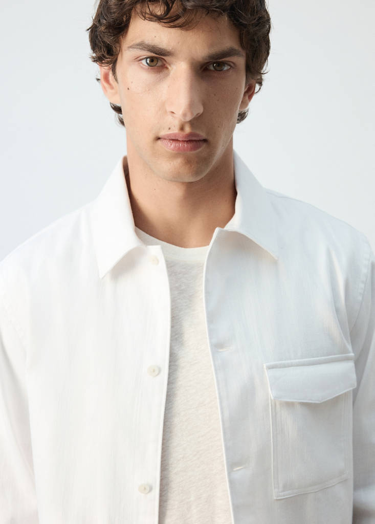 Regular fit cotton-linen blend overshirt — White