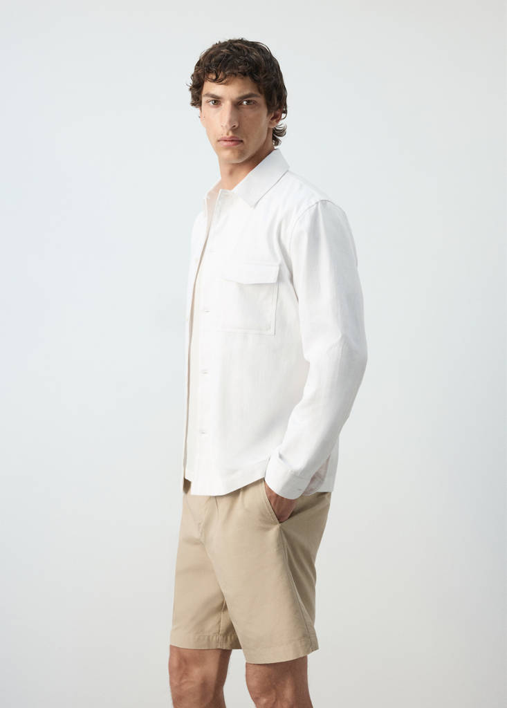 Regular fit cotton-linen blend overshirt — White