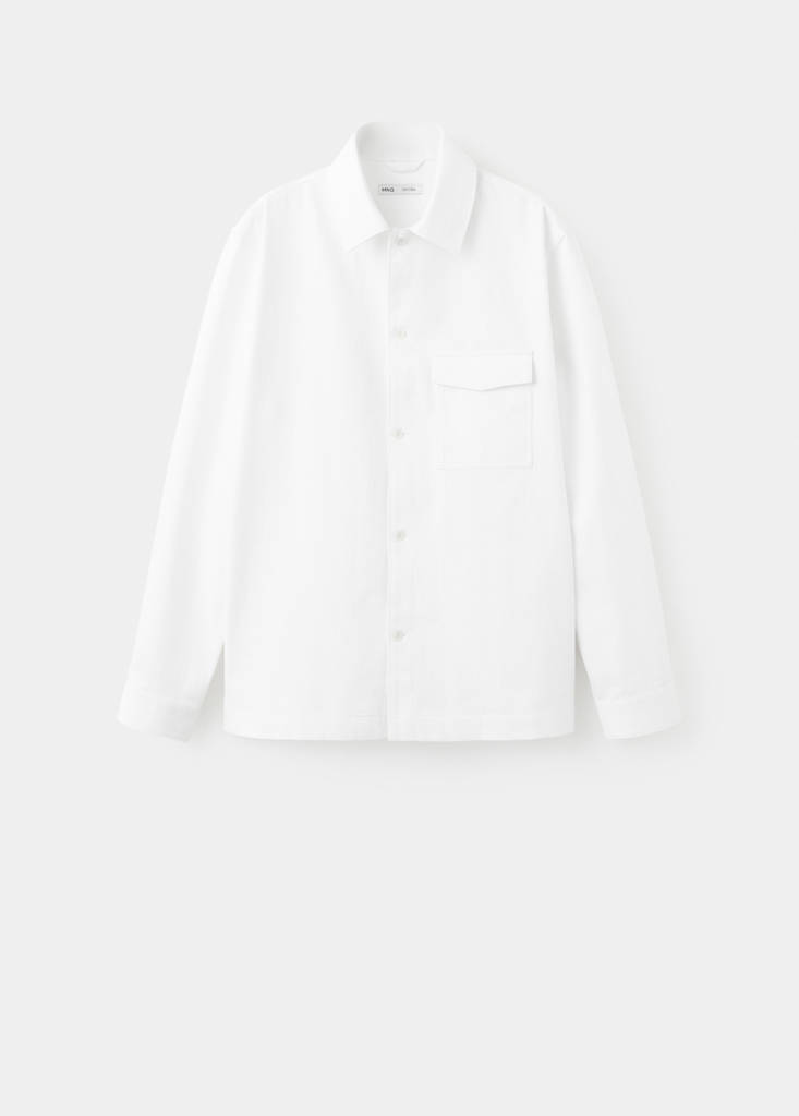 Regular fit cotton-linen blend overshirt — White