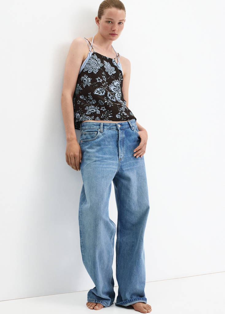 Floral print halter top — Brown