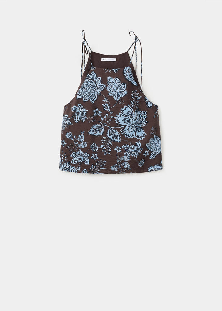 Floral print halter top — Brown