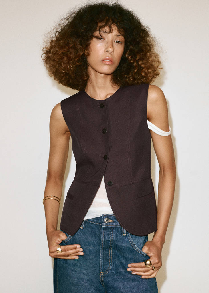 Lyocell buttoned gilet — Chocolate