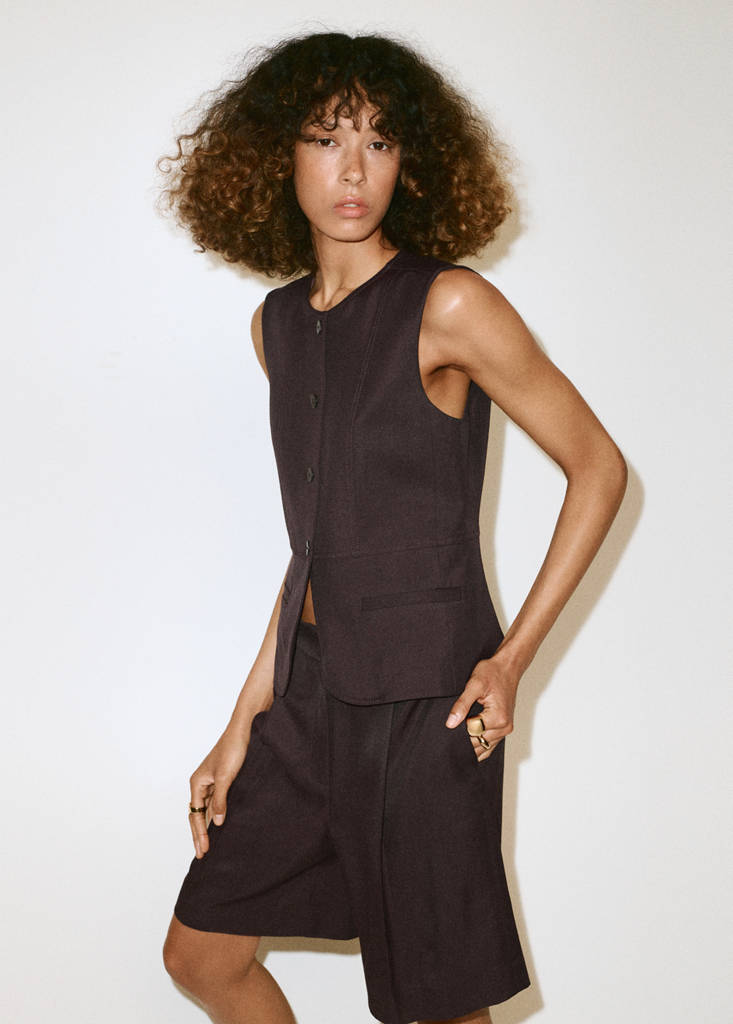 Lyocell buttoned gilet — Chocolate