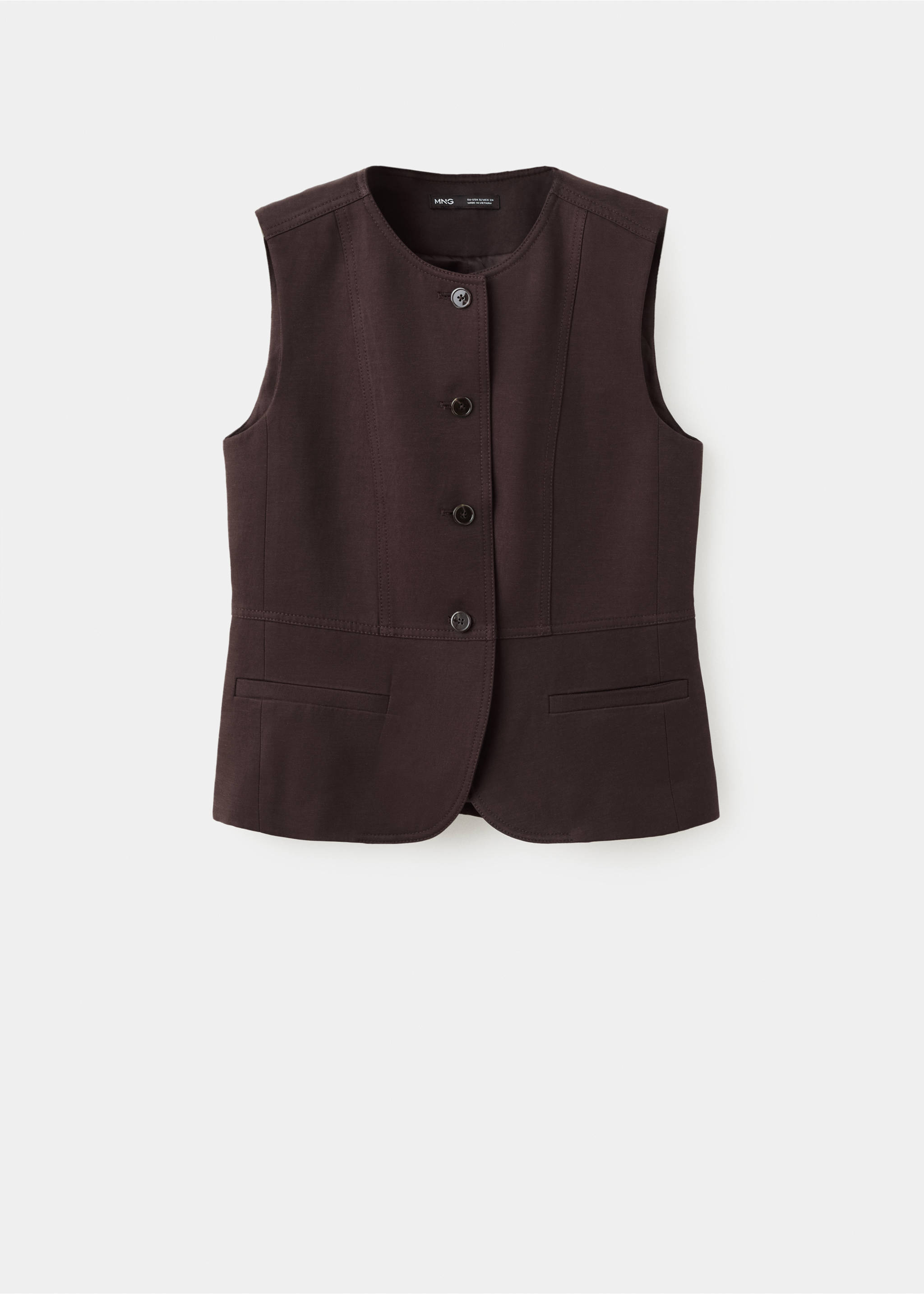 Lyocell buttoned gilet - Article without model, Chocolate. Ref: 37092891-00.