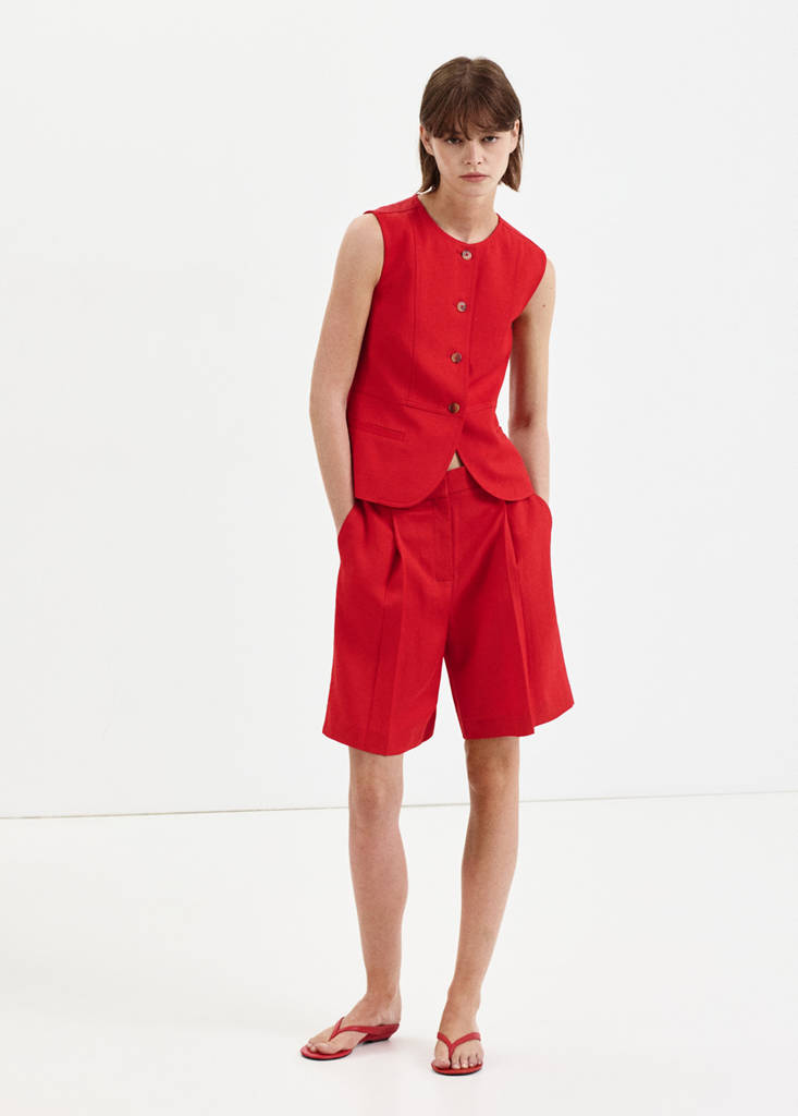 Lyocell buttoned gilet — Red