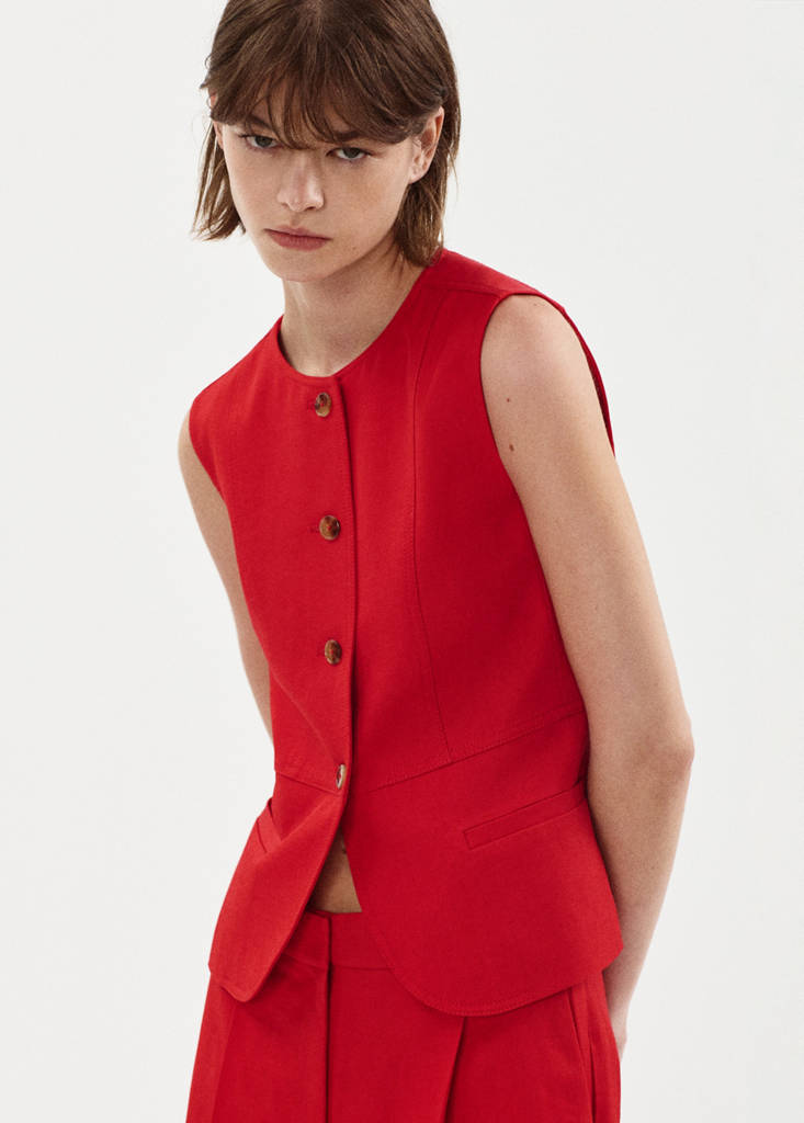 Lyocell buttoned gilet — Red