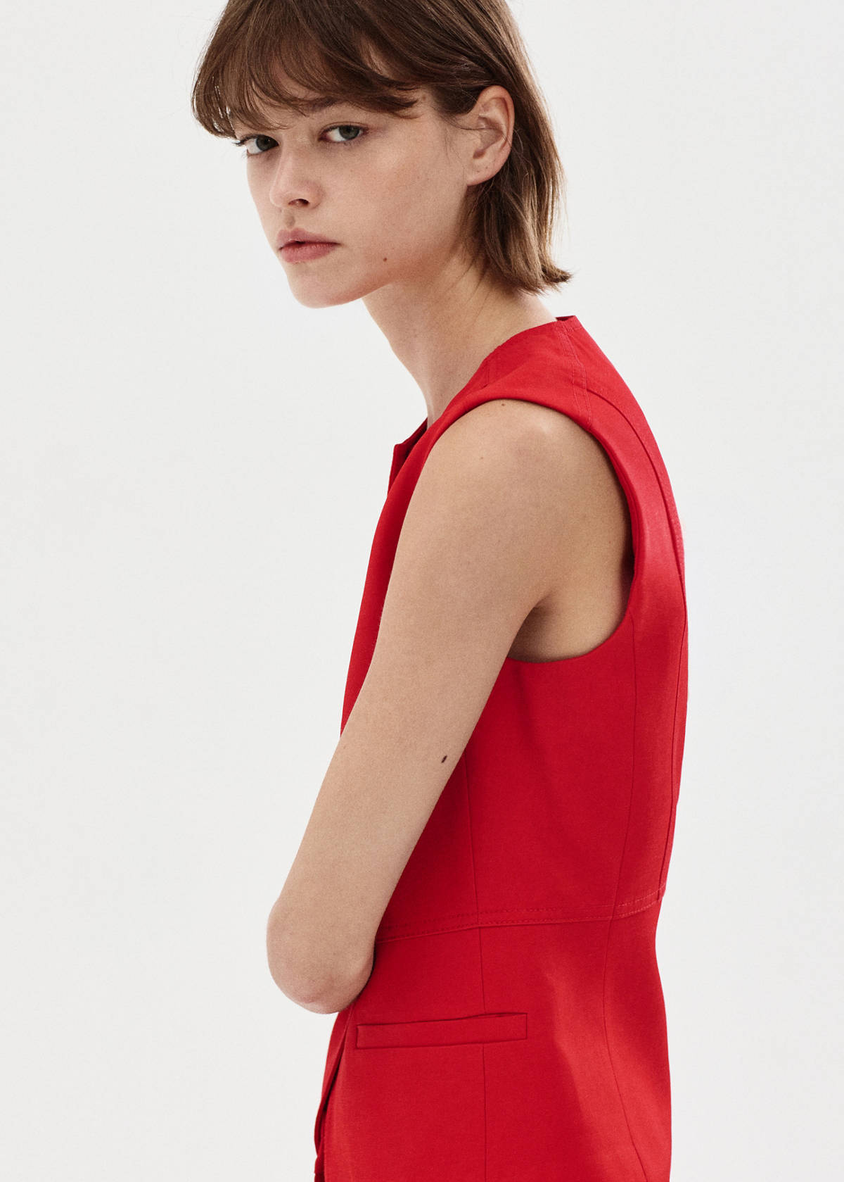Lyocell buttoned gilet — Red