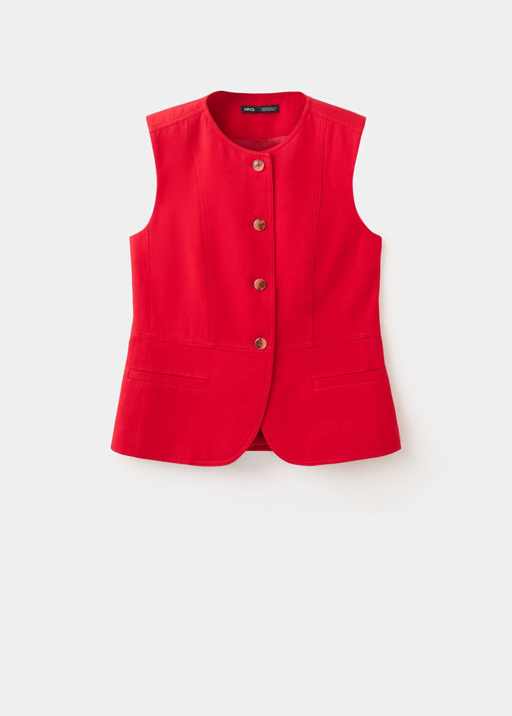 Lyocell buttoned gilet — Red